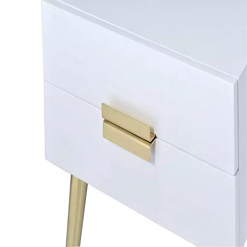 Table d'appoint carrée Royal Hampton avec tiroirs, Blanc et Or