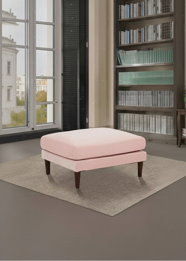 Pouffe modulaire de 81 cm, coussin carré, pieds en bois, rose poudré